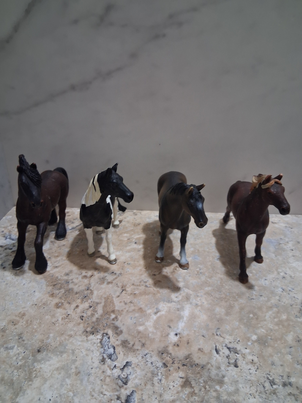 Set of 4 Realistic Horse Toy Figures - Brown, Black & White